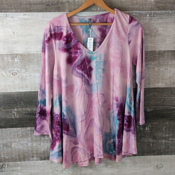 Hand dyed watercolor Nyah plum strech A line tunic - Picture 3 of 5